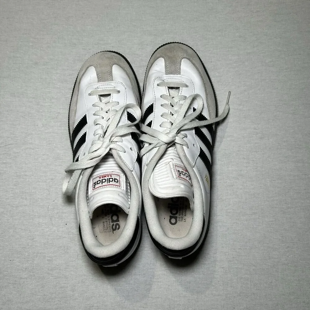 Adidas Samba athletic shoe Size 9.5 with white leather upper, black and grey